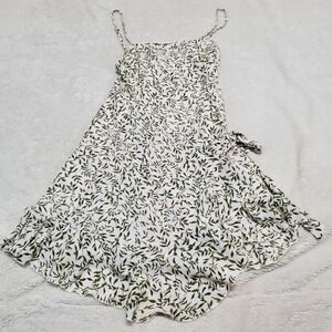 Polly White Green‎ Vine Leaf Spaghetti Strap Mini Sun Dress 4 Casual